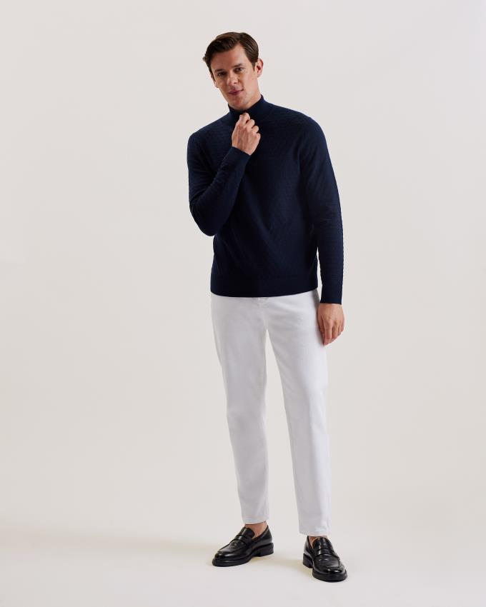 Pull Ted Baker Textured Knit Funnel Neck Bleu Marine Homme | BMA-65116461